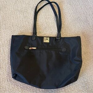Kenneth Cole Reaction Black Nylon Tote Bag Purse Multi Pocket Office Travel Zip
